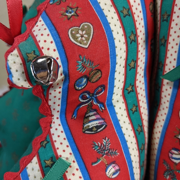 Christmas Tree Hand Sewn Plush Pom Poms Bells Rick Rack Vintage 70's 80's - Picture 3 of 5